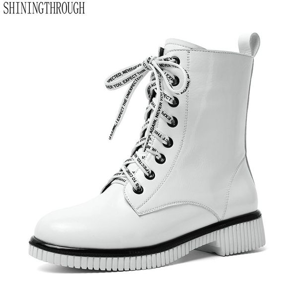 

2020 genuine leather ankle cross-tied women boots fashion wedges mid heel women shoes ladies winter party shoes, Black