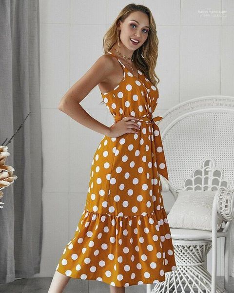 

ladies condole belt dresses designer sleeveless dresses designer polka dot printed printed v neck vintage dresses, White;black