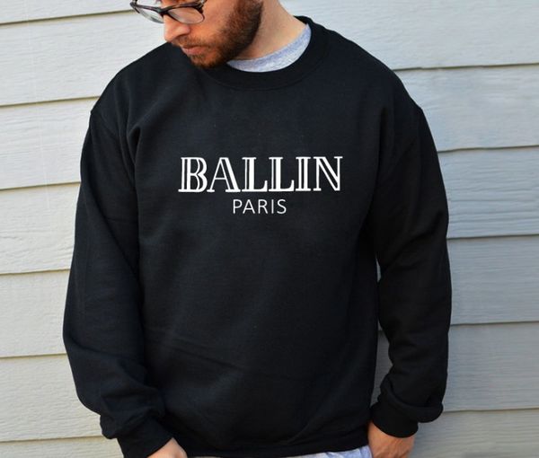 

new autumn and winter sweatshirt ballin paris print long sleeved hoodies cotton loose o-neck men and women sweatshirts, Black