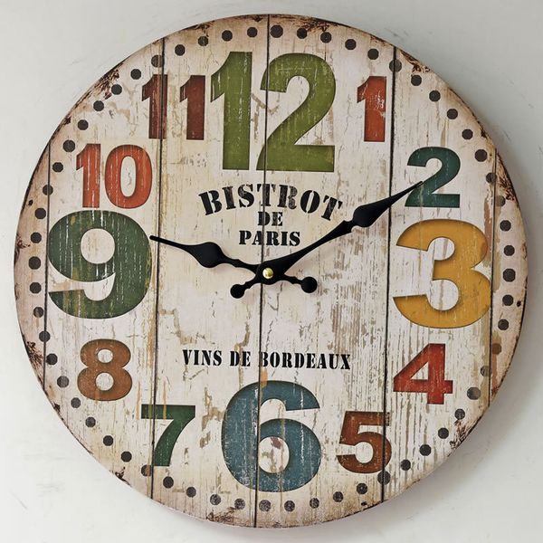 

retro wall clock art decor clock with colorful arabic numerals silent non-ticking battery operated for living room kitchen