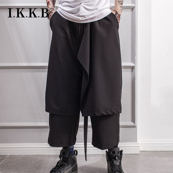 

original fashion casual pants dark style wide leg pants men nine minutes culottes large size spring summer thin hip hop st, Black