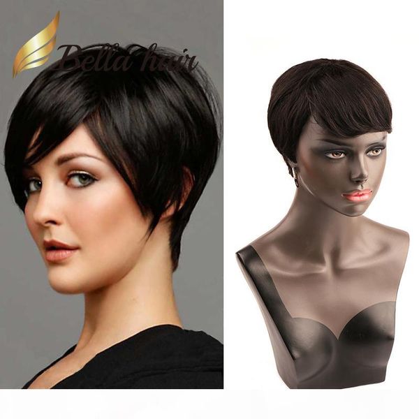 

popular hairstyles short bob silky straight hair wigs 100% unprocessed human hair wig 150% density machine made 6-8 inch bellahair, Black