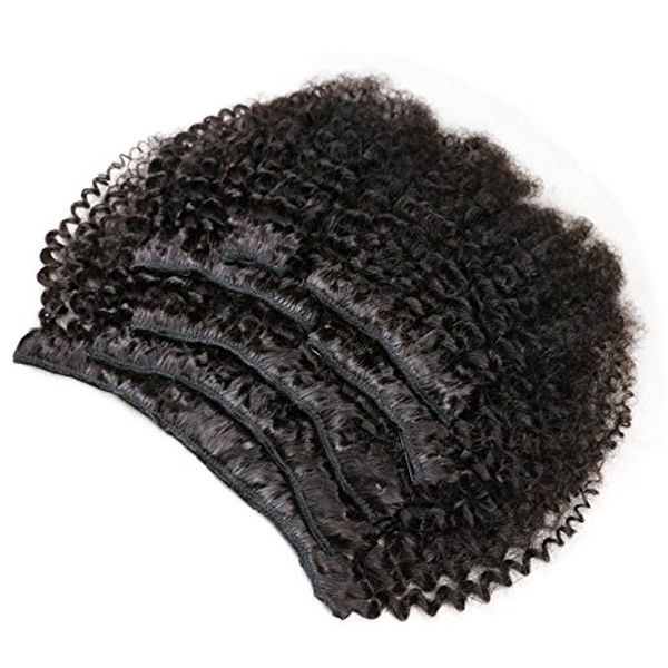 

afro kinky curly 3b 3c clip in hair extensions for black women real brazilian virgin human hair clip ins 7pcs/set (16 i, Black;brown
