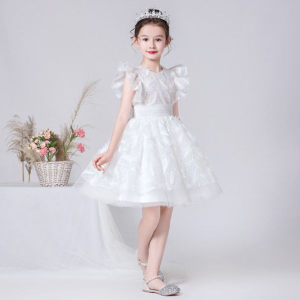 

2020 new and good-looking fashion fashion small round neck sleeveless princess long skirt little girl foreign style puffy yarn white birthda, White;blue