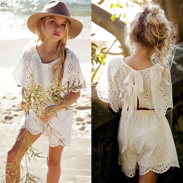 

2-7t fashion toddler kid baby girl clothes set boho beach summer lace floral crop short set suit white mesh cute outfit
