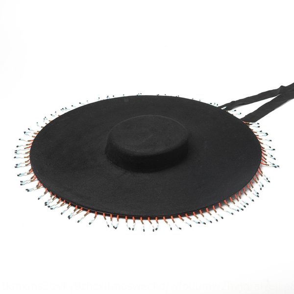 

shallow brim chain tassel decorative woolen flat cap flat cap woolen cloth big brim hat stage show hat, Blue;gray