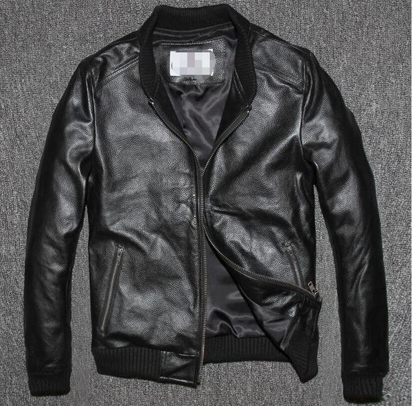 

s--3xl 2019 winter men new leisure fashion zipper cow leather jacket, Black
