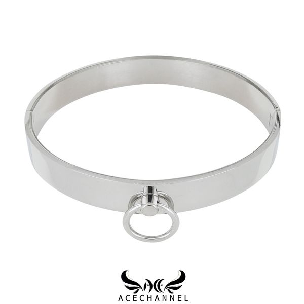 

polished stainless steel slave collar lockable torque choker necklace fetish jewelry with bondage restraints set, Blue;slivery