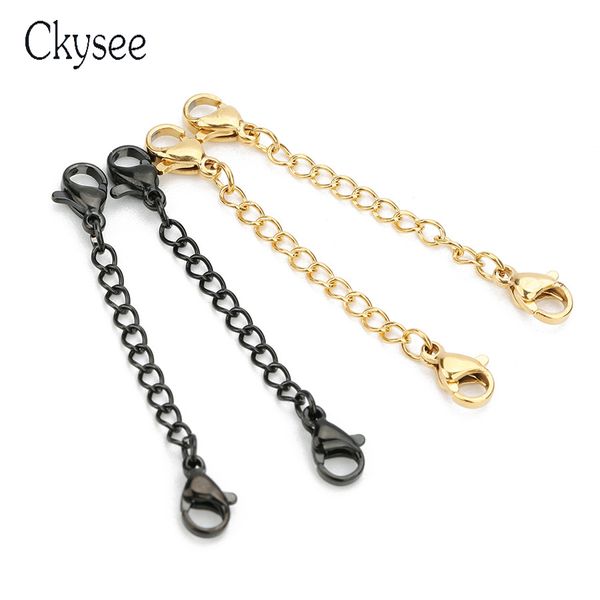 

ckysee 5pcs/lot stainless steel necklace extender chain with lobster clasps gold 50mm leng bulk extension chain diy findings, Blue;slivery