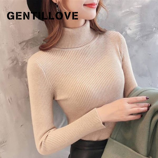 

gentillove winter casual solid turtleneck female pullover slim ribbed knit sweaters warm soft cotton sweater harajuku jumper, White;black