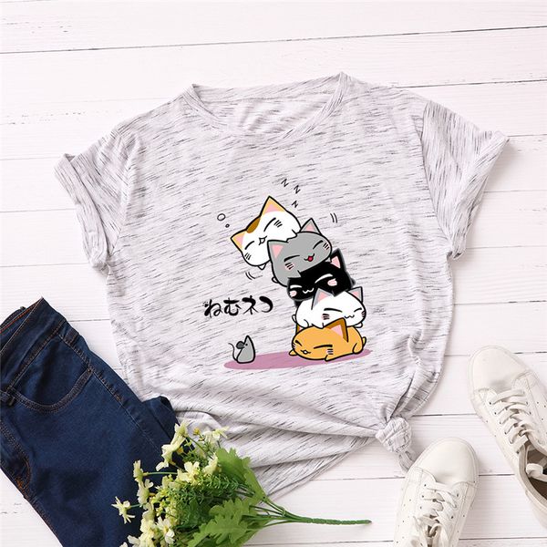 

plus size s-5xl new lovely cat letter print t shirt women 100% cotton o neck short sleeve summer t-shirt casual tshirt, White