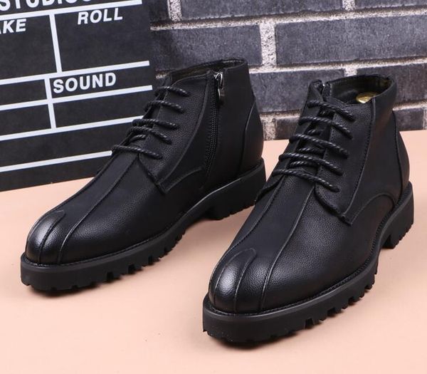 

2020 new autumn men genuine leather boots martin ankle leather fashion shoes thick heel platform men martin boots, Black