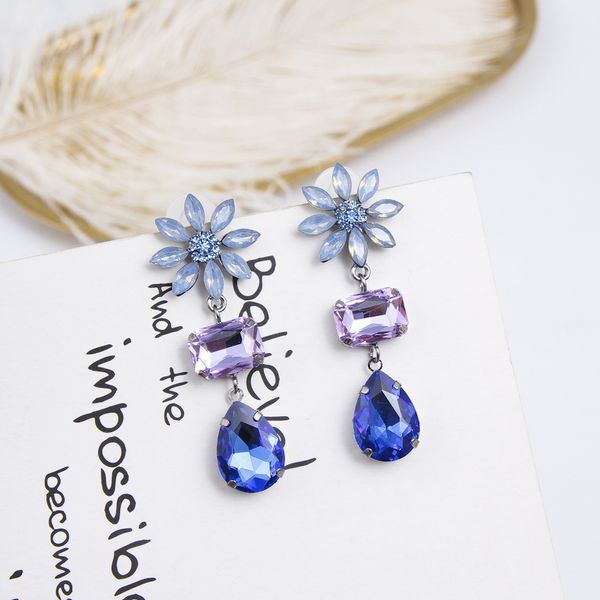 

dominated personality fashion korean fine multicolor crystal flowers drop earrings shiny water drop design women earrings, Silver