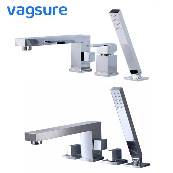 

single/dual handle chormed waterfall bathtub faucet for massage tub deck mounted brass mixer tap with hand shower bathroom