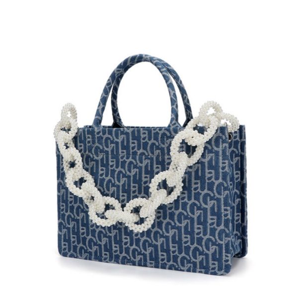 

2020 summer pearl handbag hand-beaded chain denim shoulder crossbody bags women purse and handbags