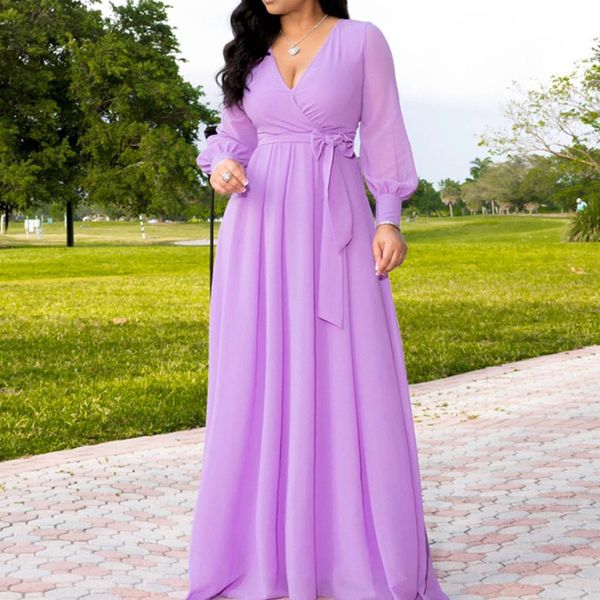 

purple chiffion women long dress spring autumn african high waist a line maxi dress robe elegant party dinner vestiods femme, Black;gray