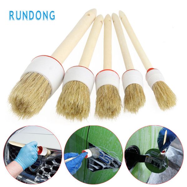 

5pcs soft car detailing brushes for cleaning dash trim seats wheels wood handle limpiador drop shipping augu10
