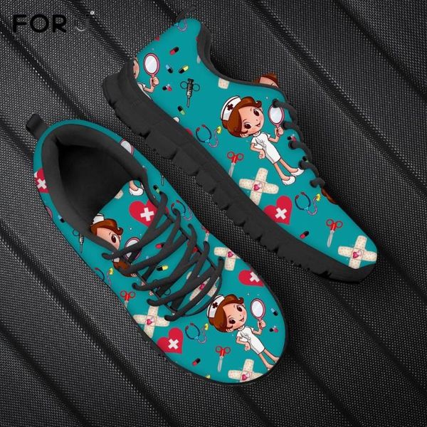

forudesigns 2020 casual women's flats sneakers cartoon nursing shoes for women 2020 fashion green color ladies footwear gifts, Black