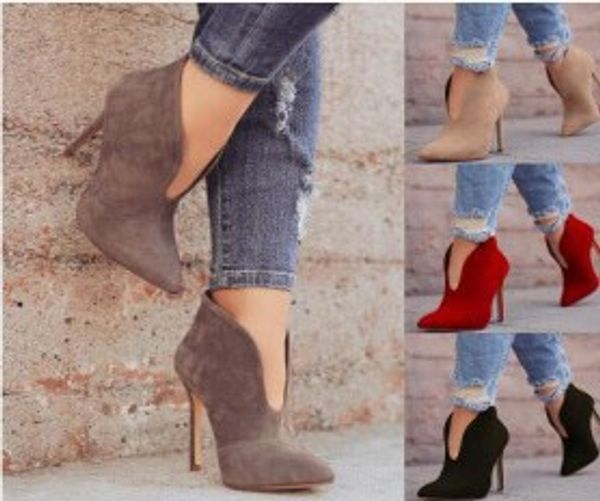 

women nubuck pointed toe high heels ankle boots shoes ladies wedding party riding boots shoes plus size 34-43, Black
