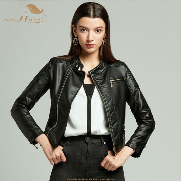 

sishion black leather jackets qy0399 women long sleeve motorcycle pu faux leather jackets outwear women basic coats 2019, Black;brown