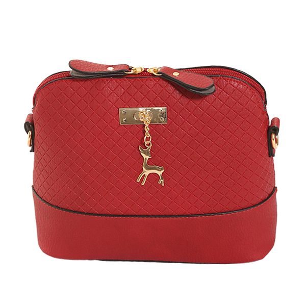 

fashion pu leather shoulder bag shell shape crossbody messenger bag tote purse handbag with adjustable strap, Black;red