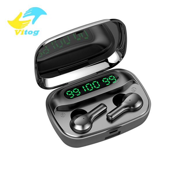

vitog r3 tws v5.0 bluetooth stereo wireless earphones waterproof earbuds with 3 led display sport headsets