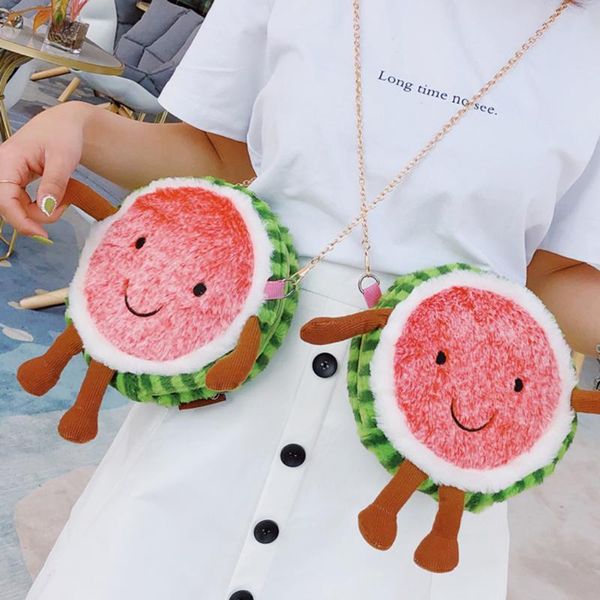 

38# watermelon-likeplush crossbody bags for women fashion weird bag cute small chain shoulder bags for teenage girls sac a main