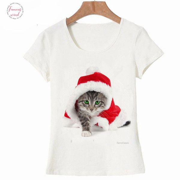 

cute cat рождество женский футболки harajuku kawaii одежда мода отдых с коротким рукавом майка femme рождество тенниски tops, White