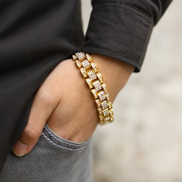 

fashion men's hip hop men jewelry bling bling iced out gold bracelet silver/gold color full rhinestone chain bracelets for men, Black