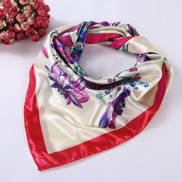 

womens square silk-like satin large scarf wrap butterfly floral shawl for ladies 90*90cm, Blue;gray