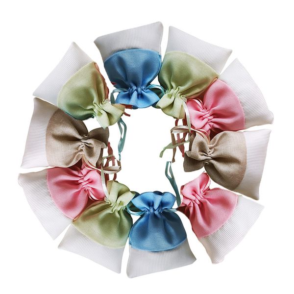 

7.5*10cm mini drawstring gift bag for wedding celebration pendant pocket chocolate candy bag 30pcs splicing color organizer sack