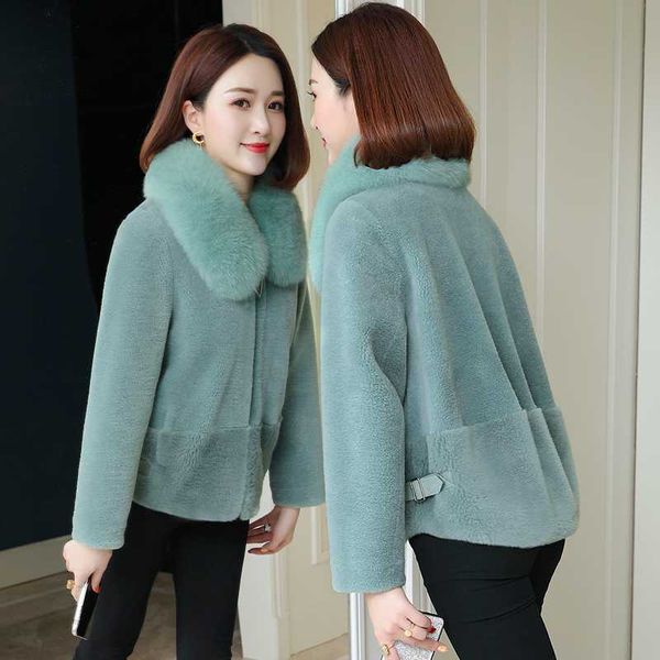 

меховой воротник real шуба шерсти куртки осень зима пальто женщин одежда 2020 корейский урожай sheep shearling женщины топы zt3745, Black