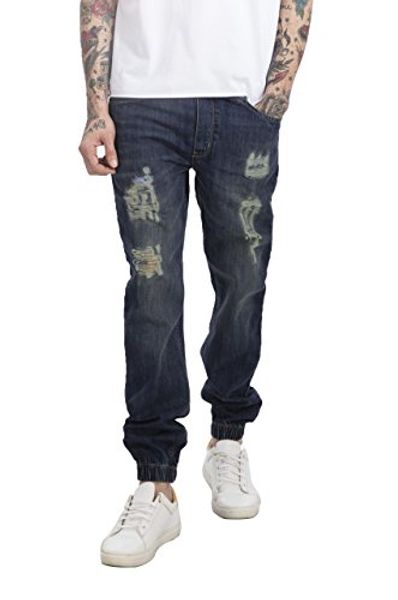 

bewakoof men dawn blue ripped denim joggers