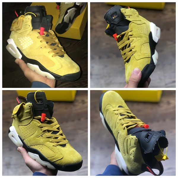 

2020 new arrived travis scotts 6 og cactus jack glow in dark 3m reflective wheat yellow men designer basketball shoes 6s sports sneakers, White;red