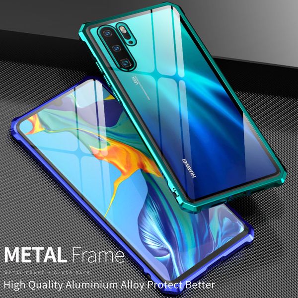 

Для Huawei P30 Pro Case Металлический Каркас Закаленное Стекло Пластмассы Гибридный Алюм