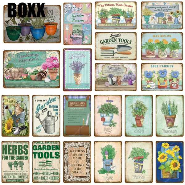 

the kitchen herb garden metal poster vintage tin signs painting flowers wall art decor family home room outdoor decoration