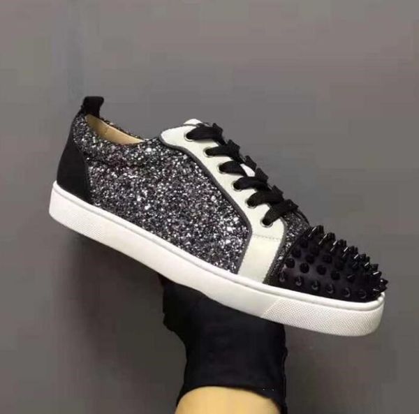 

мужские повседневные кроссовки обувь с красной подошвой черный блеск шипастое toe viera шипы черный бархат кожи тренеры, люкс партии свадебн, Black