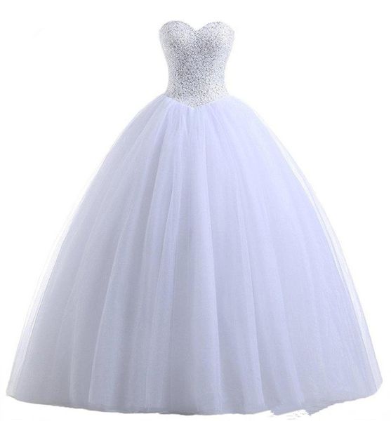 2019 White Sweetheart Beading Sequines Vestido De Ball Quinceanera Vestidos Plus Size Sweet 16 Vestidos Debutante 15 Anos Formal Party Dress BQ178