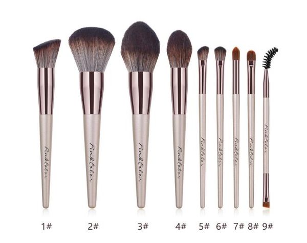 

beauty tools 9pcs makeup brushes set champagne gold wooden handle brush