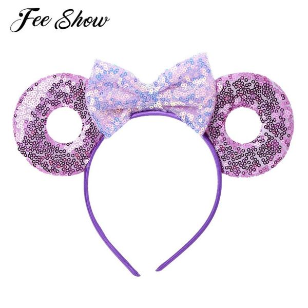 

women girls shiny sequins headband headwear bowknot cute cartoon animal ear hair hoop headwear halloween party hair accessories, Slivery;white