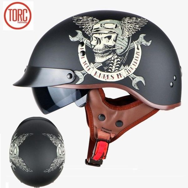 

1pcs torc 3/4 open face scooter vintage dot moto retro half helmet cruiser motorcycle helmet with w visor