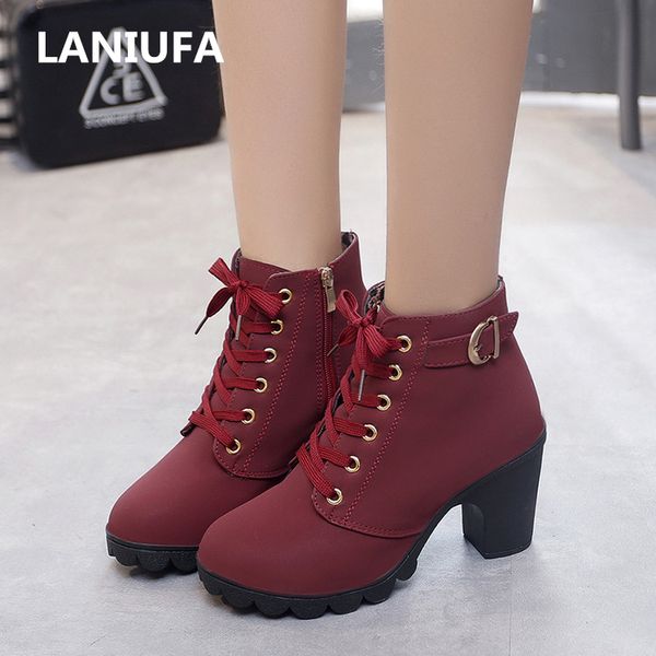 

ankle boots women shoes platform high heels buckle shoes thick heel short boots ladies casual footwear #803, Black