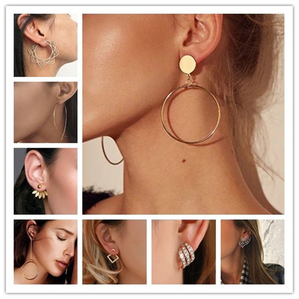 

2020 new fashion charm gold color geometric stud earring romantic love earrings women's fashion oorbellen jewelry accessories, Golden;silver