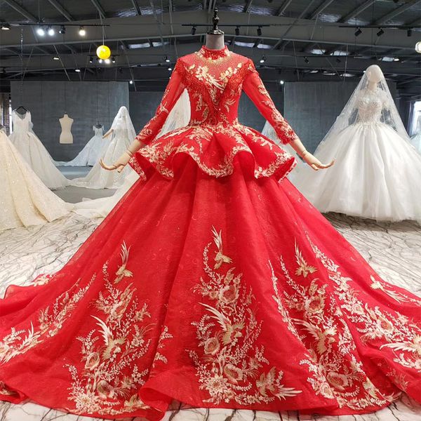 

muslim plus size wedding dresses bridal gowns o neck tulle long sleeve lace up back cascading ruffle camo wedding dresses vestidos de novia, White