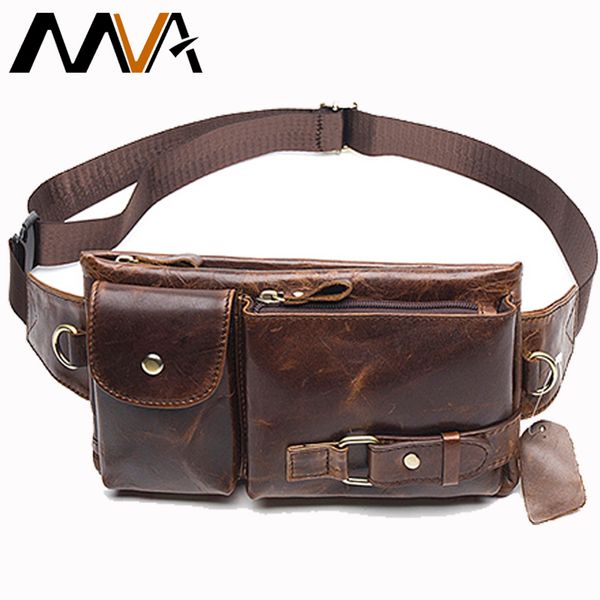 

mva new men brand casual waist pack male bag genuine leather shoulder luxury fanny packs men belt bag pouch for money phone 9080