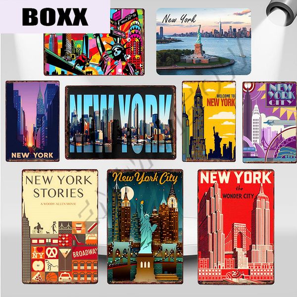 

new york metal tin signs vintage the wonder city wall art painting posters usa flag bar pub retro statue of liberty decor