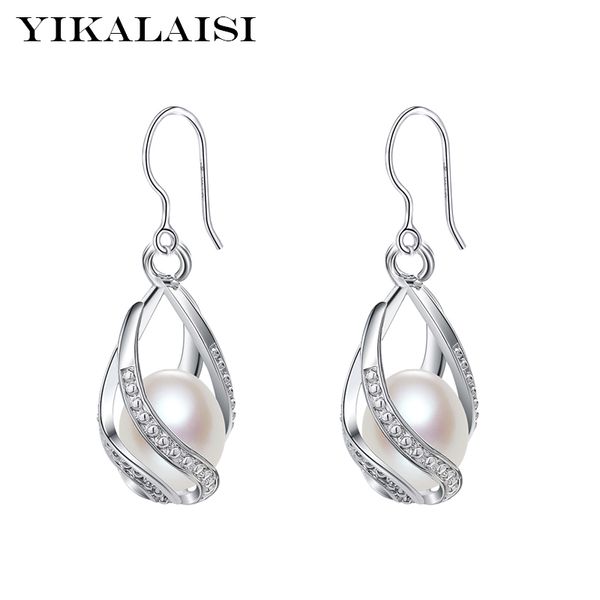 

yikalaisi 925 sterling silver natural freshwater pearl cage earrings fashion jewelry for women 8-9mm pearl earrings 4 colour, Golden
