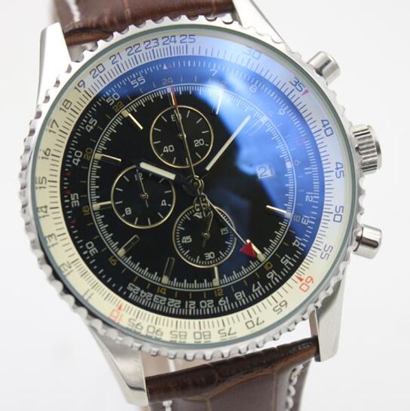 

discount price exquisite navitimer men watches 46mm outdoor quartz wristwatches black dial br 1884 chronometer brown leather band mens watch, Slivery;brown