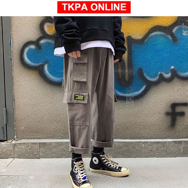 

men japanese streetwear cargo pants 2020 harem pants man overalls hip hop sweatpants joggers vintage trousers, Black