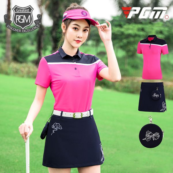 

pgm ladies breathable skirt set summer women short-sleeved golf t-shirt a-lined skirt tennis golf sportswear d0776, Black;blue